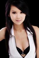 Attractive Asian American Woman Open Top Cleavage photo