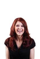 Laughing Redheaded Caucasian Woman Black Top Portrait photo