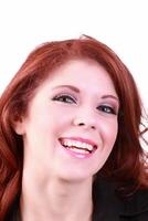 Big happy smile portrait of redhead woman photo