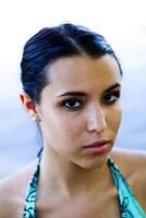 Outdoor Portrait Pretty Caucasian Woman With Freckles photo