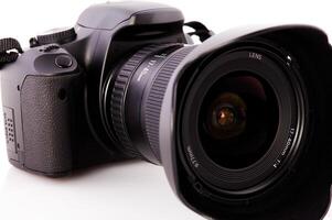 Tight Shot Of DSLR Camera With Wide Angle Lens photo