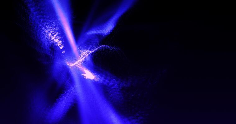 Blue Pink Abstract On Dark Background Lines Curves Particles