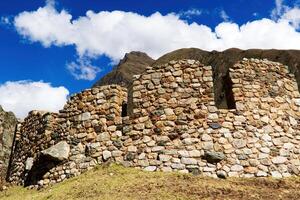 Cusco, Peru, 2015 - Stone Wall Ruins Peru South America With Blue Sky And Clouds photo