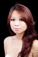Portrait Young Asian American Woman Black Background photo
