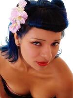 Portrait Young Latina Woman From Above Bare Shoulders photo