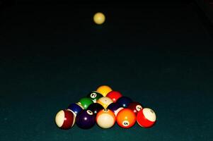Pool Table With Balls Racked Up Ready For Break photo