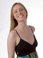 Young caucasian woman with big smile dress photo
