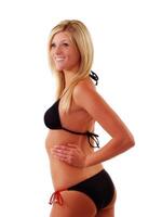 Smiling Attractive Skinny Caucasian Woman Black Bikini photo