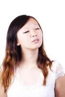 Closed Eyes Portrait Young Attractive Chinese Woman photo