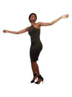 Skinny African American Woman Standing Green Dress photo