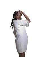 Young African American Woman Standing White Dress photo