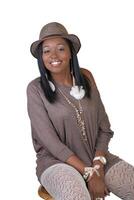 Young African American Woman Hat Sweater Stockings photo