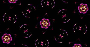 Abstract Kaleidoscope Patterns On Dark Background In Purple Yellow Lines photo