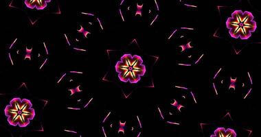 Abstract Kaleidoscope Patterns On Dark Background In Purple Yellow Lines photo