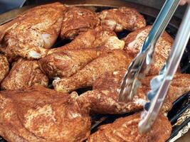 prepared bbq chicken on the grill cookout photo