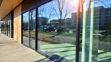 Panoramic windows of new commercial premises. Commercial property in development standard for rent. photo
