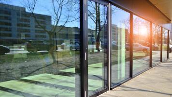 Panoramic windows of new commercial premises. Commercial property in development standard for rent. photo