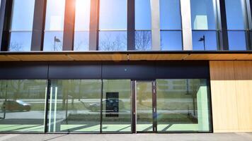 Panoramic windows of new commercial premises. Commercial property in development standard for rent. photo