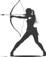 AI generated Silhouette Woman Archery Athlete in action full body black color only vector