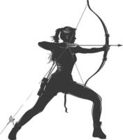 AI generated Silhouette Woman Archery Athlete in action full body black color only vector