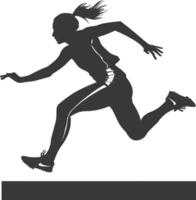 ai generado silueta mujer salto de vallas atleta en acción lleno cuerpo negro color solamente vector