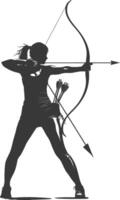 AI generated Silhouette Woman Archery Athlete in action full body black color only vector