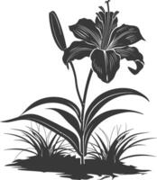 AI generated Silhouette Lily flower in the ground black color only vector