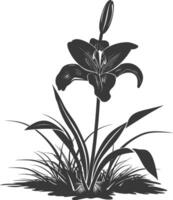 AI generated Silhouette Lily flower in the ground black color only vector