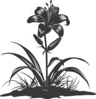 AI generated Silhouette Lily flower in the ground black color only vector