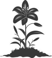 AI generated Silhouette Lily flower in the ground black color only vector