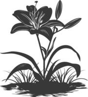 AI generated Silhouette Lily flower in the ground black color only vector