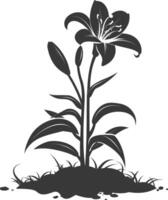 AI generated Silhouette Lily flower in the ground black color only vector