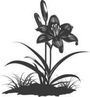 AI generated Silhouette Lily flower in the ground black color only vector