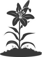 AI generated Silhouette Lily flower in the ground black color only vector