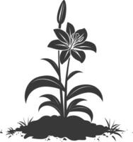 AI generated Silhouette Lily flower in the ground black color only vector