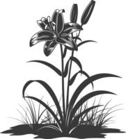 AI generated Silhouette Lily flower in the ground black color only vector