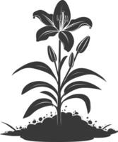 AI generated Silhouette Lily flower in the ground black color only vector