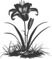 AI generated Silhouette Lily flower in the ground black color only vector