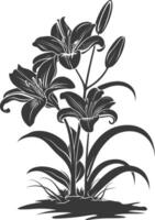 AI generated Silhouette Lily flower in the ground black color only vector