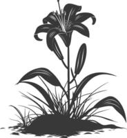 AI generated Silhouette Lily flower in the ground black color only vector