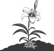 AI generated Silhouette Lily flower in the ground black color only vector