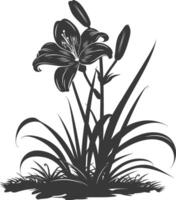 AI generated Silhouette Lily flower in the ground black color only vector