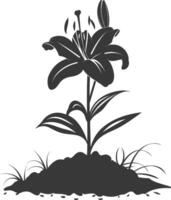 AI generated Silhouette Lily flower in the ground black color only vector