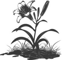 AI generated Silhouette Lily flower in the ground black color only vector