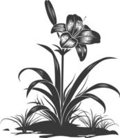 AI generated Silhouette Lily flower in the ground black color only vector