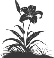 AI generated Silhouette Lily flower in the ground black color only vector