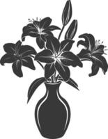 AI generated Silhouette Lily flower in the vase black color only vector