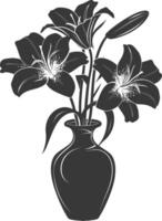 AI generated Silhouette Lily flower in the vase black color only vector