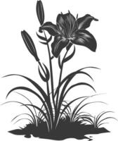 AI generated Silhouette Lily flower in the ground black color only vector