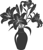 AI generated Silhouette Lily flower in the vase black color only vector